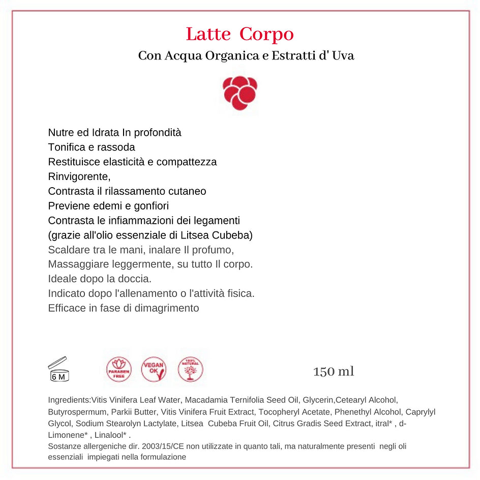 МОЛОЧКО ДЛЯ ТІЛА «LA BUONISSIMA» з органічною водою та екстрактами винограду